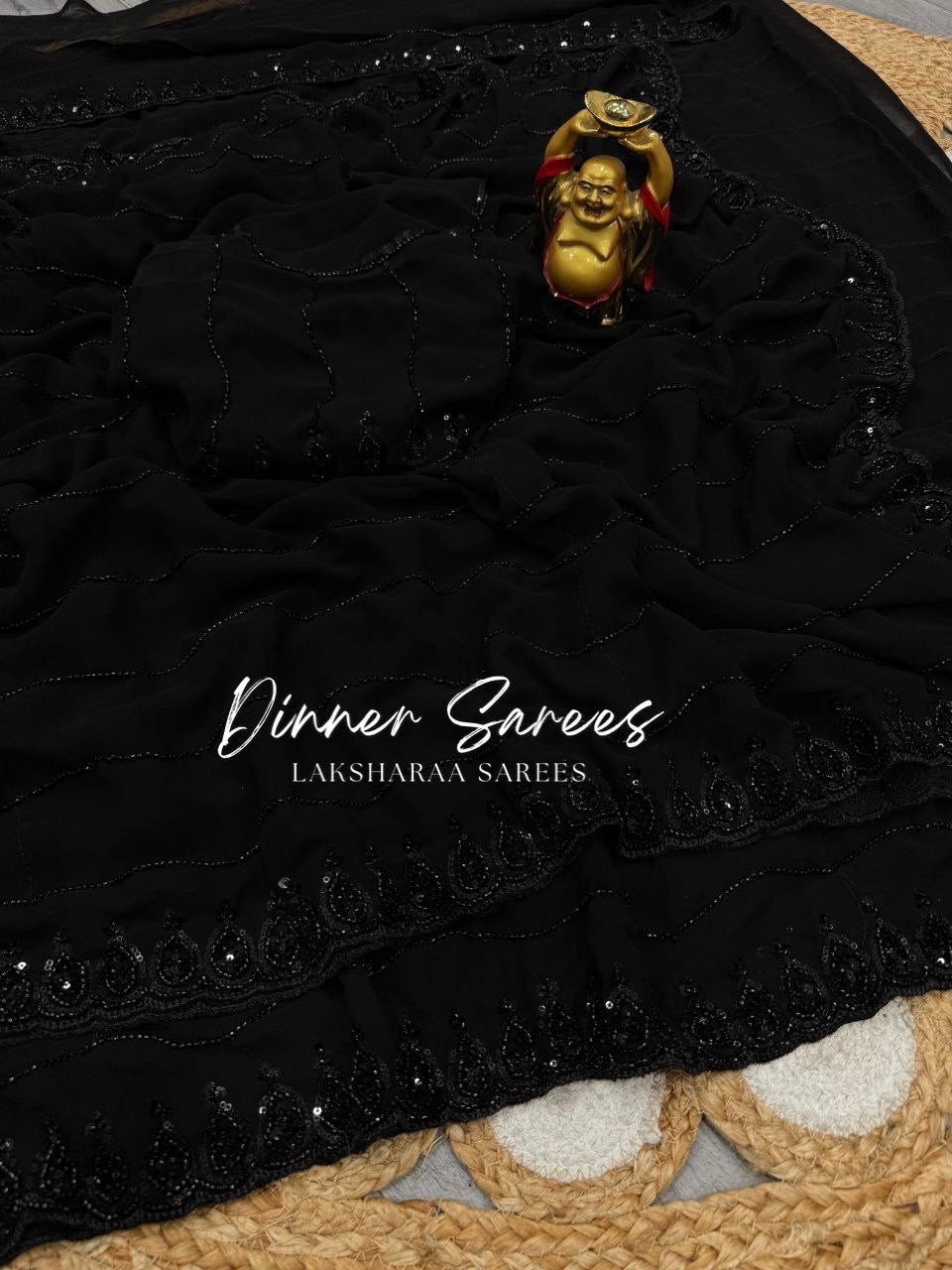 REENAA - Premium Black Beaded Georgette Partywear Saree - Laksharaa Sarees