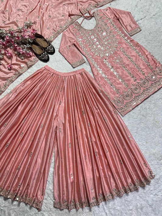 PARVEEN - Designer Baby Pink Pallazo Suit