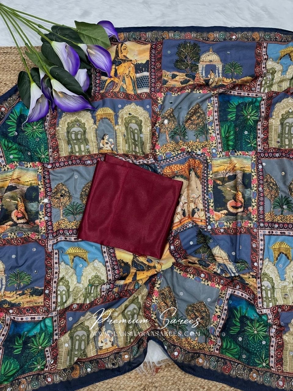RAJVAARI — Mirrorwork Ajrakh Saree