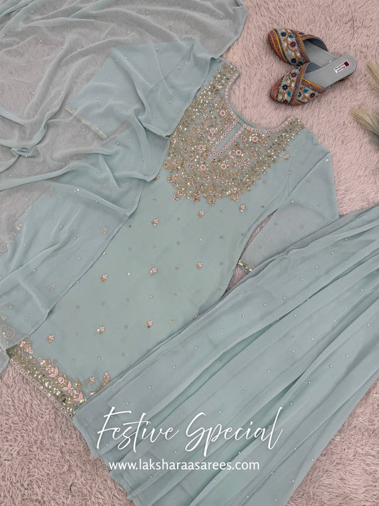 HANUSHA — Flowy Blue Pallazo Suit