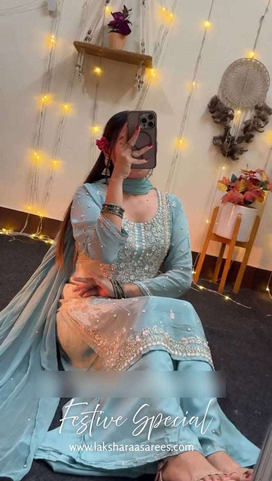 HANUSHA — Flowy Blue Pallazo Suit