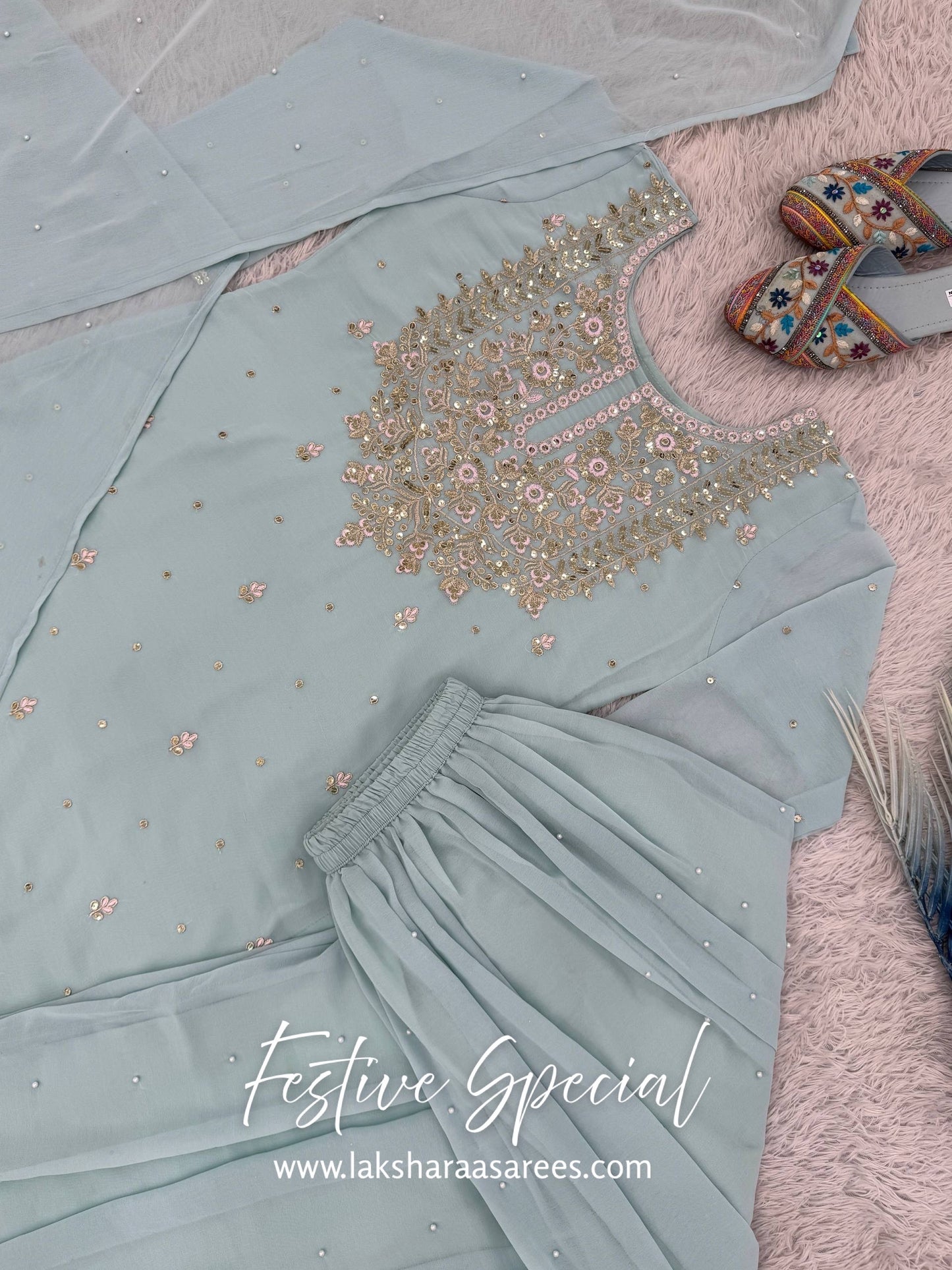 HANUSHA — Flowy Blue Pallazo Suit