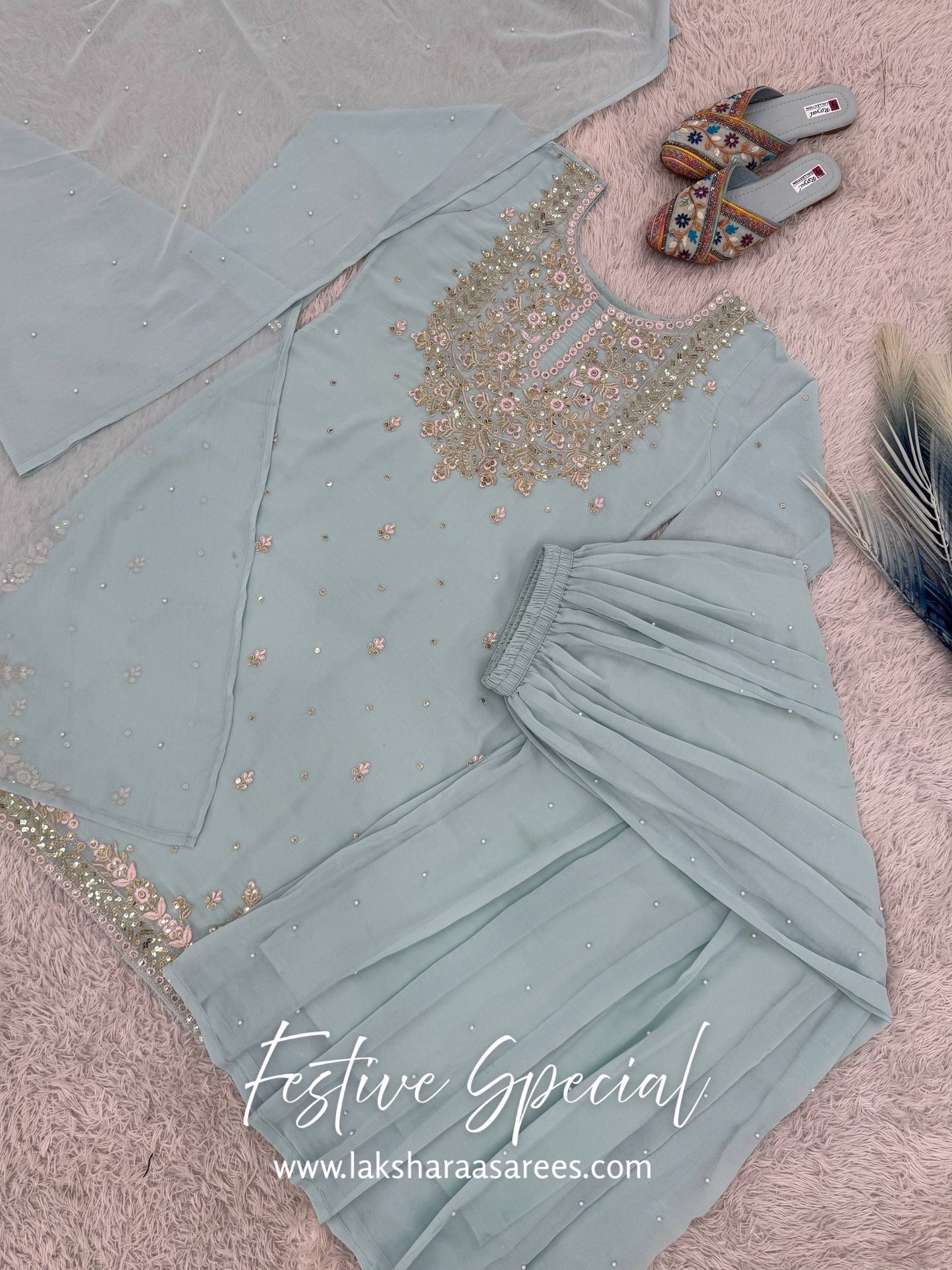HANUSHA — Flowy Blue Pallazo Suit