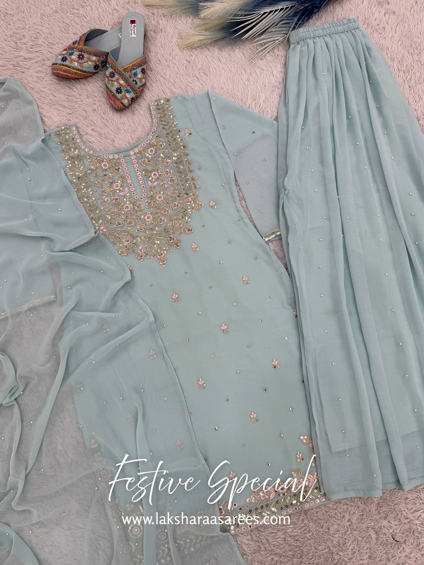 HANUSHA — Flowy Blue Pallazo Suit