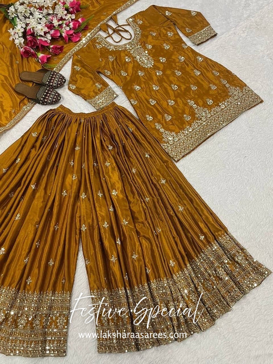 MERAKI — Designer Chinon Silk Pallazo Suit