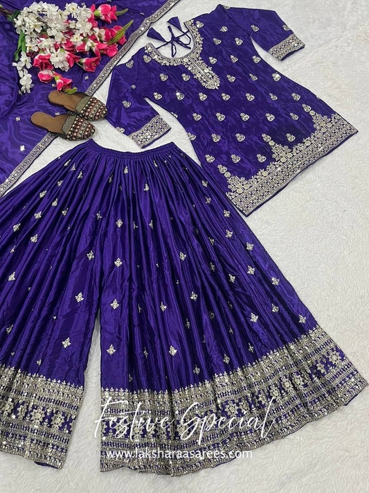 MERAKI — Designer Chinon Silk Pallazo Suit