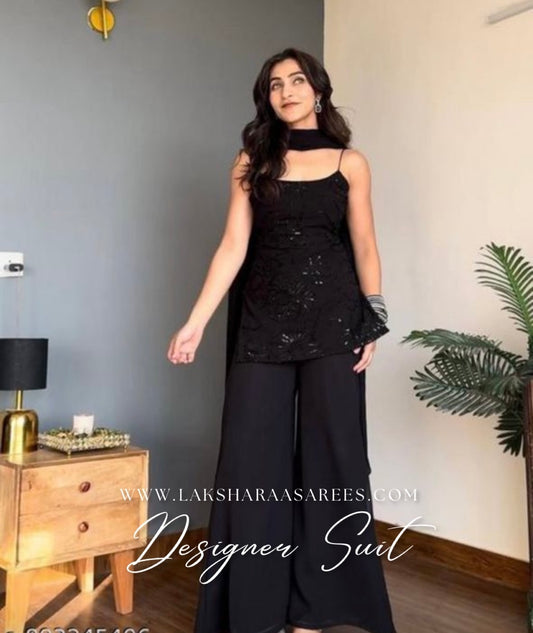 POOJA 2.0 β 90βs Special Black Georgette Sharara Suit