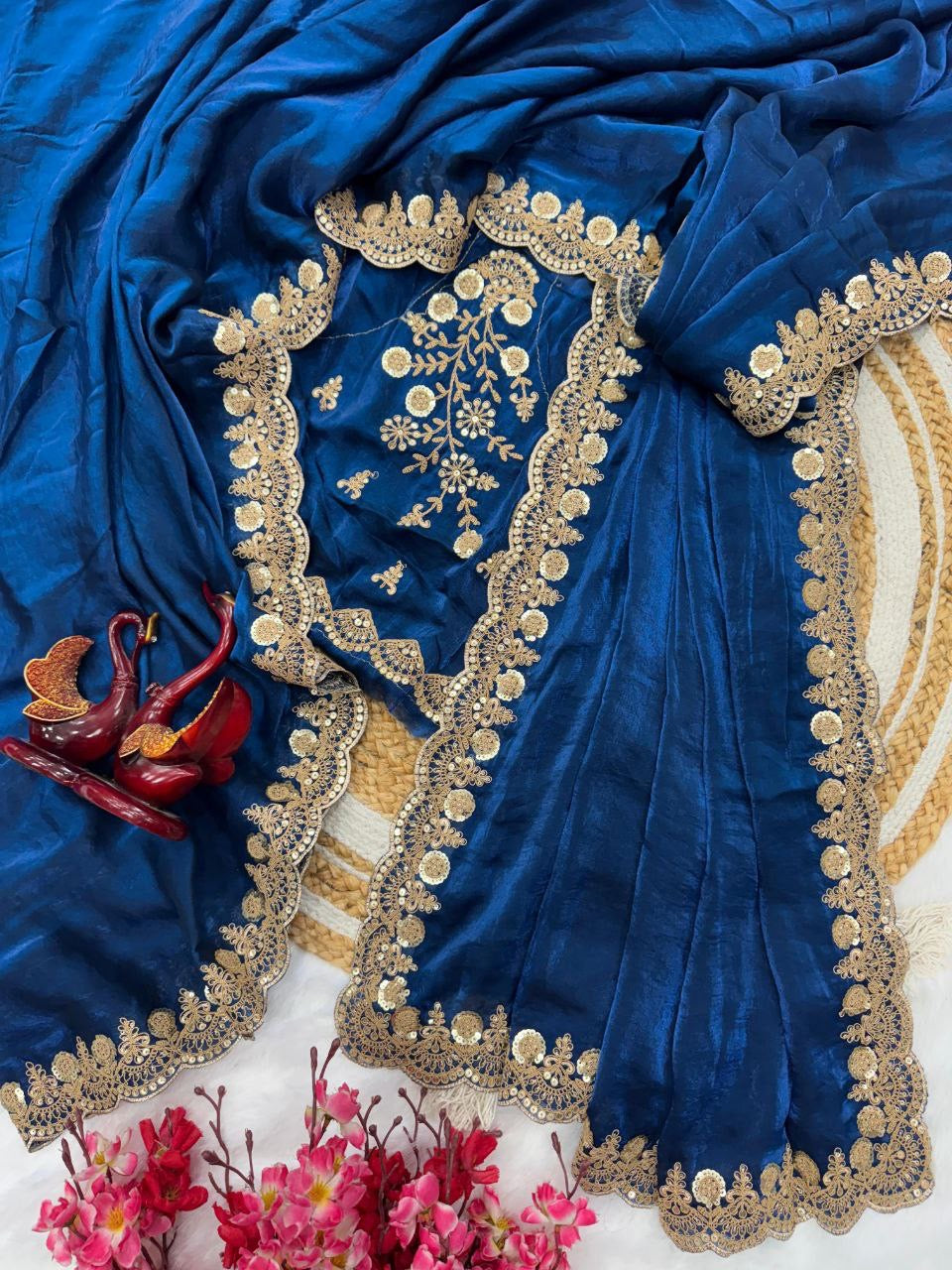 LAATHIKA — Shimmery Dinner Saree x Gold Border