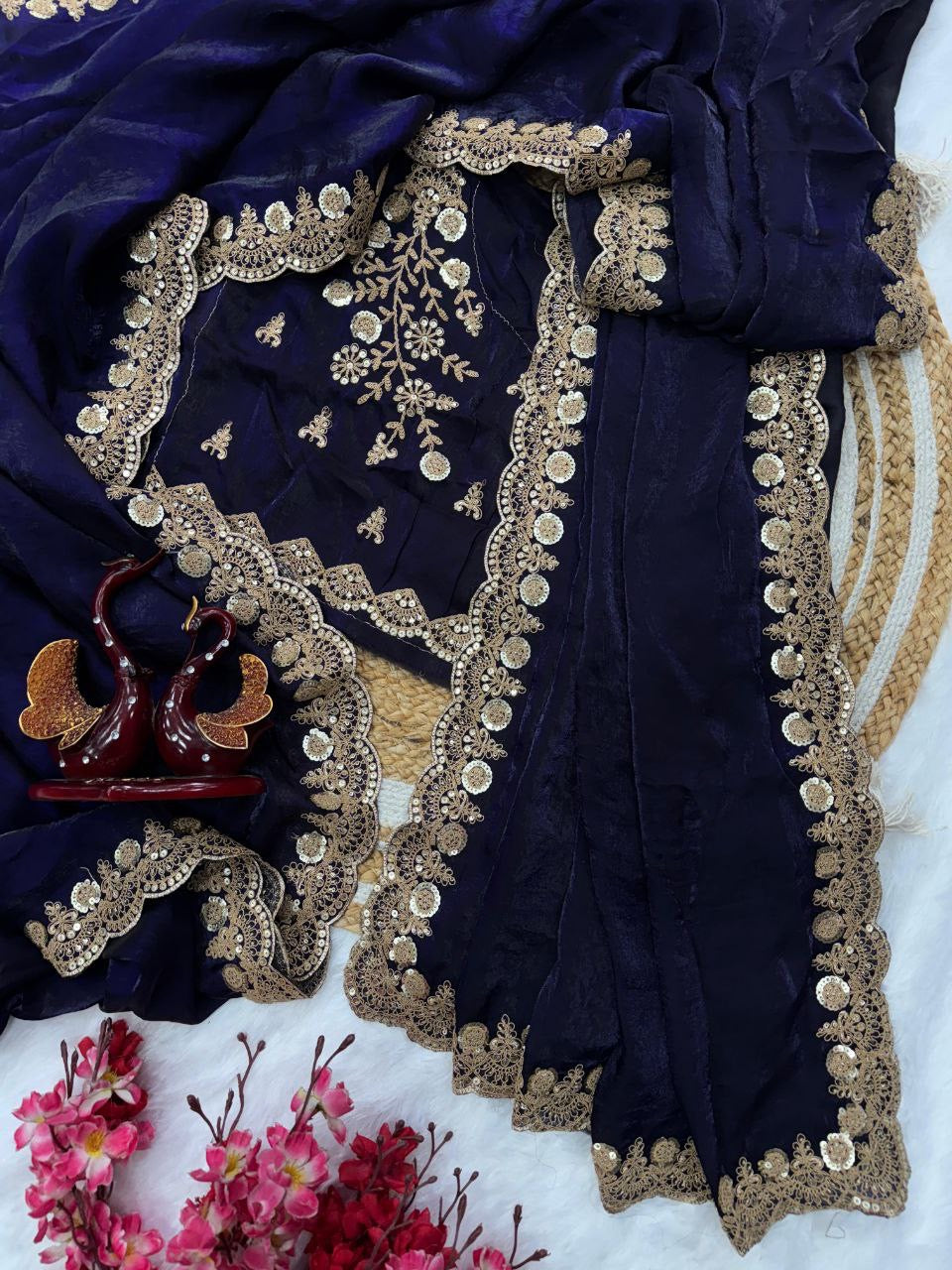 LAATHIKA — Shimmery Dinner Saree x Gold Border