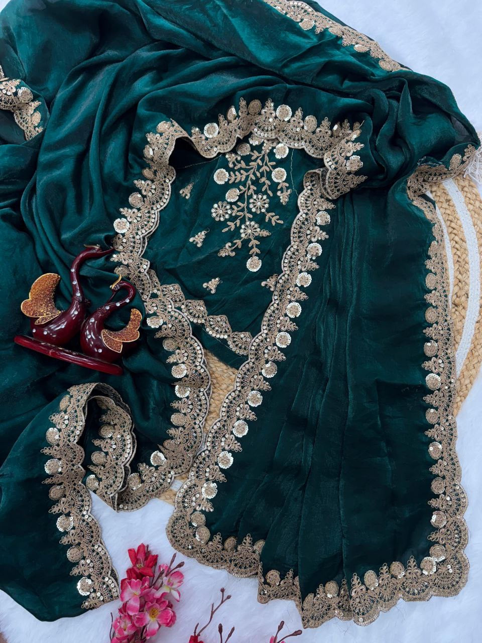 LAATHIKA — Shimmery Dinner Saree x Gold Border