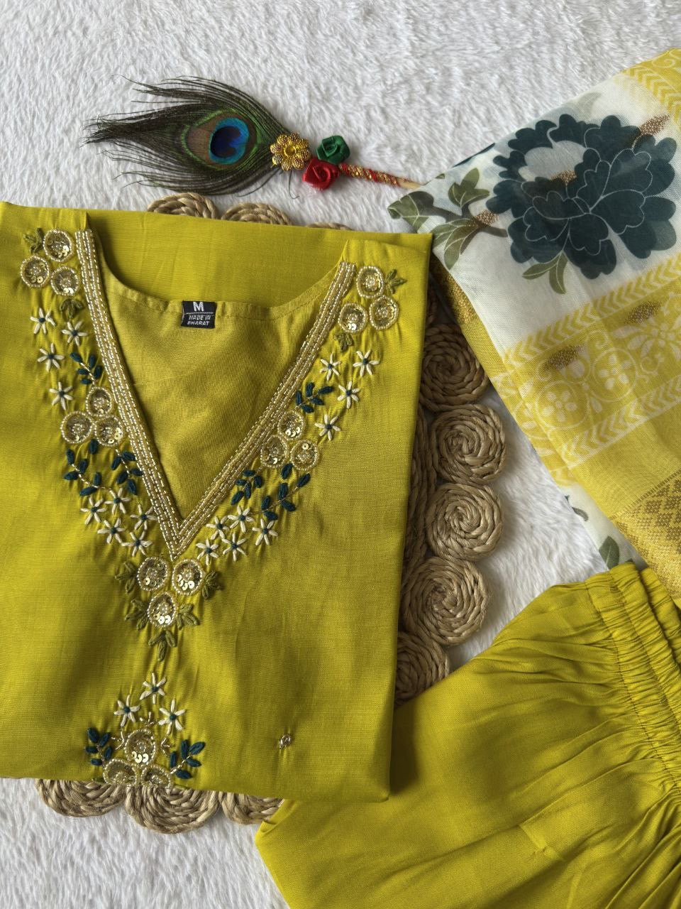 Mustard Yellow Floral Kurti Set