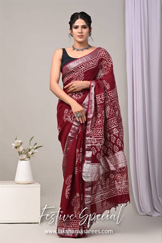 Comfy Linen Saree - Red Edition