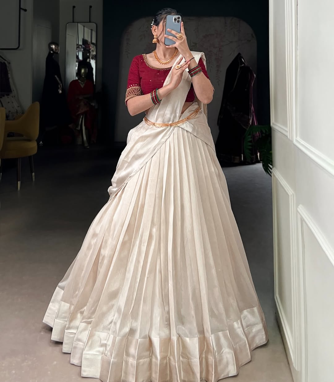 ONAM — Poly Tassar Half Saree Lehenga