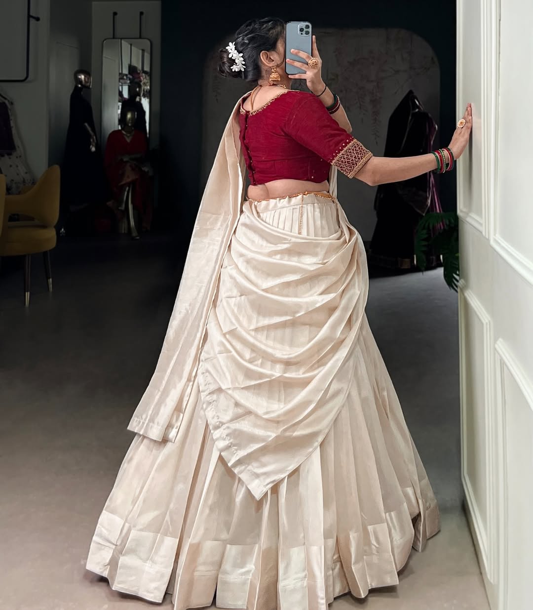 ONAM — Poly Tassar Half Saree Lehenga