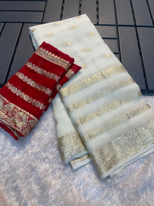 Soft Viscose Georgette Saree x Contrast Blouse