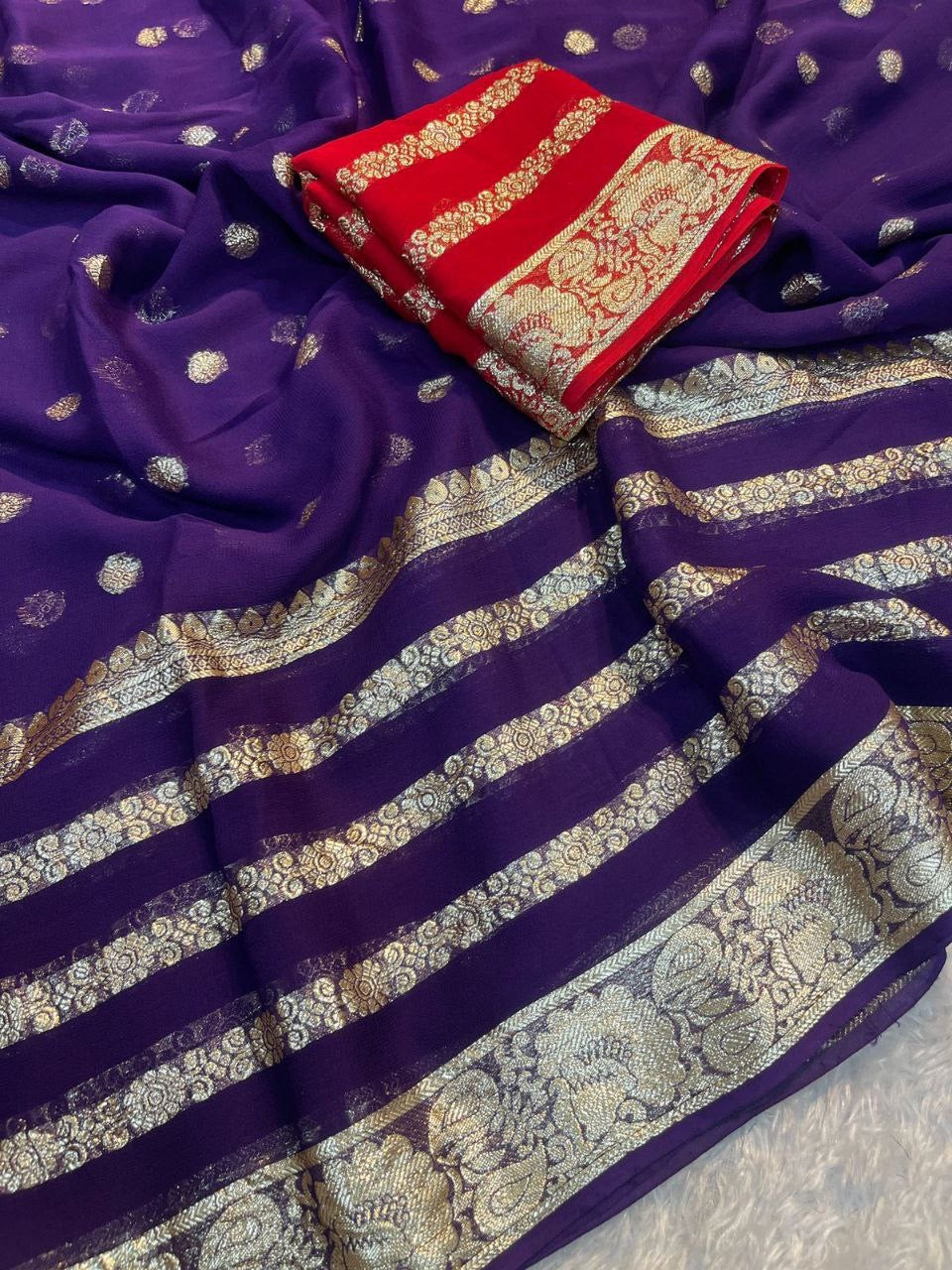 Soft Viscose Georgette Saree x Contrast Blouse