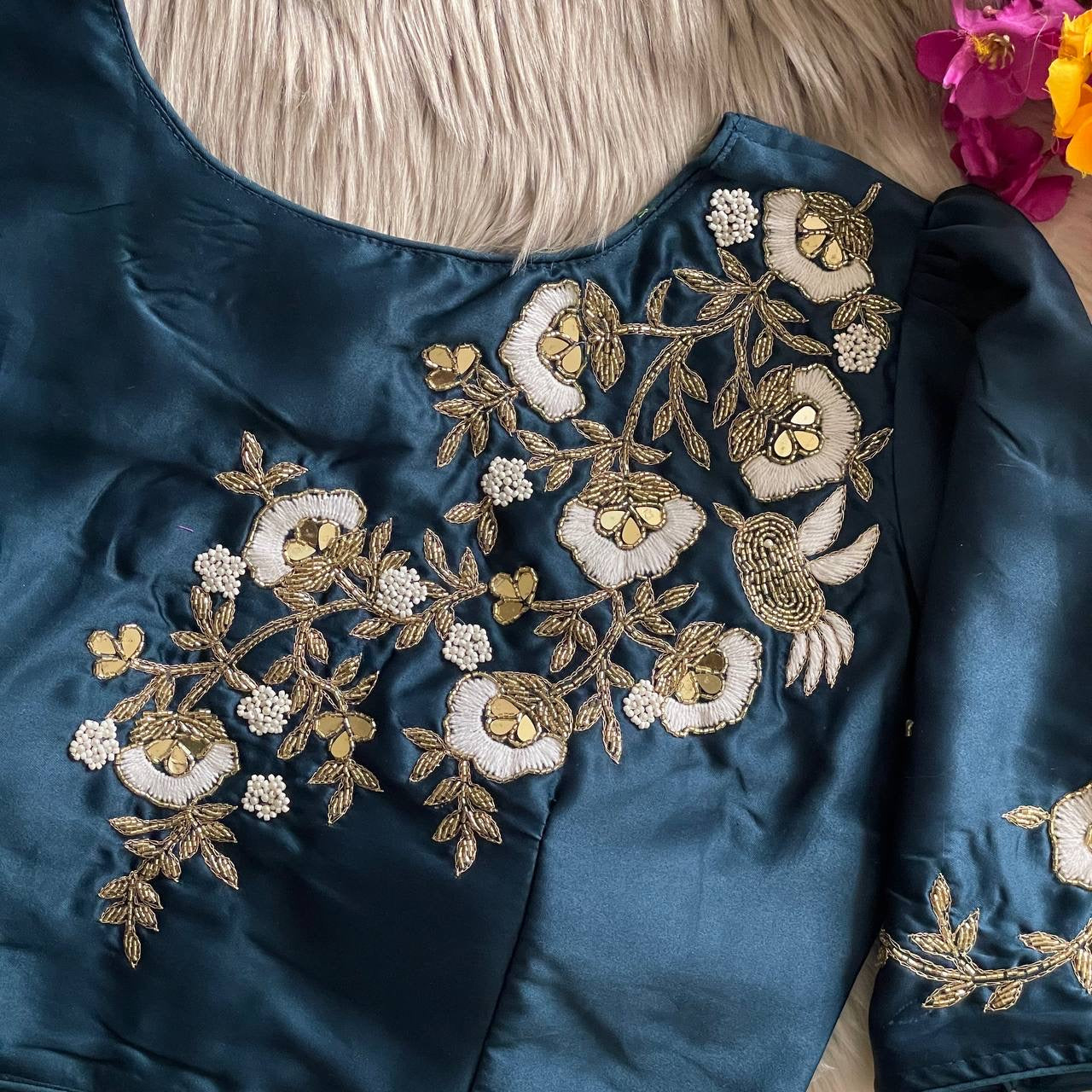 TAM β Floral Embroidery Readymade Blouse - Laksharaa Sarees