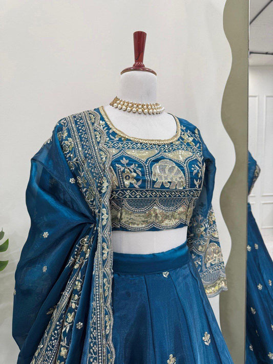 ANITHIA — Premium Blue Satin Lehenga x Beautiful Embroidery Work
