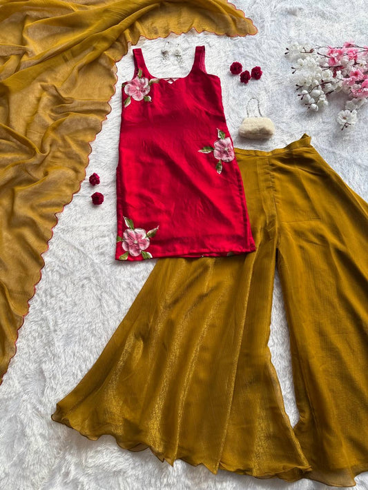 RUHI — Cute Red x Mustard Pallazo Suit