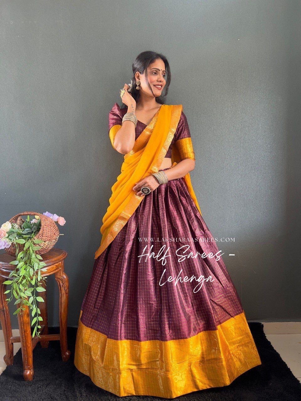 SOWMYA - Cotton Silk Half Saree Lehenga