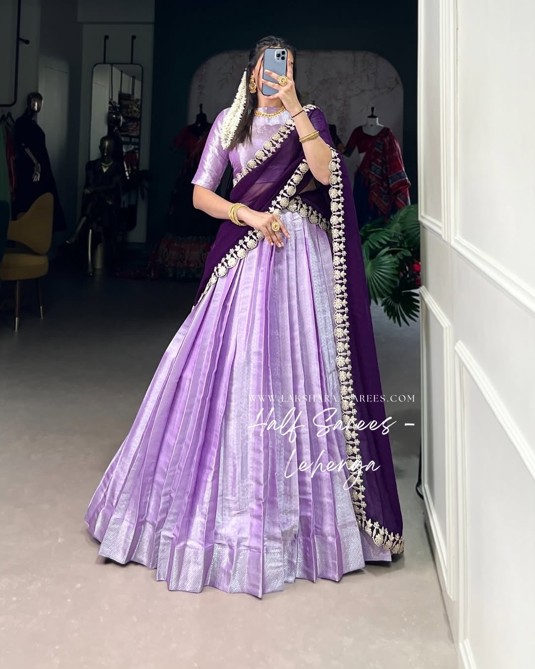 LILAA 2.0 - Lilac Purple Half Sarees Kanchi Banarasi Lehenga