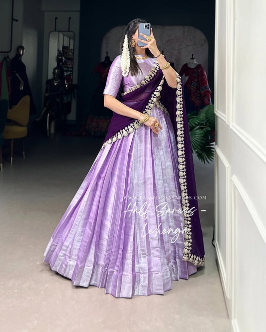 LILAA 2.0 - Lilac Purple Half Sarees Kanchi Banarasi Lehenga