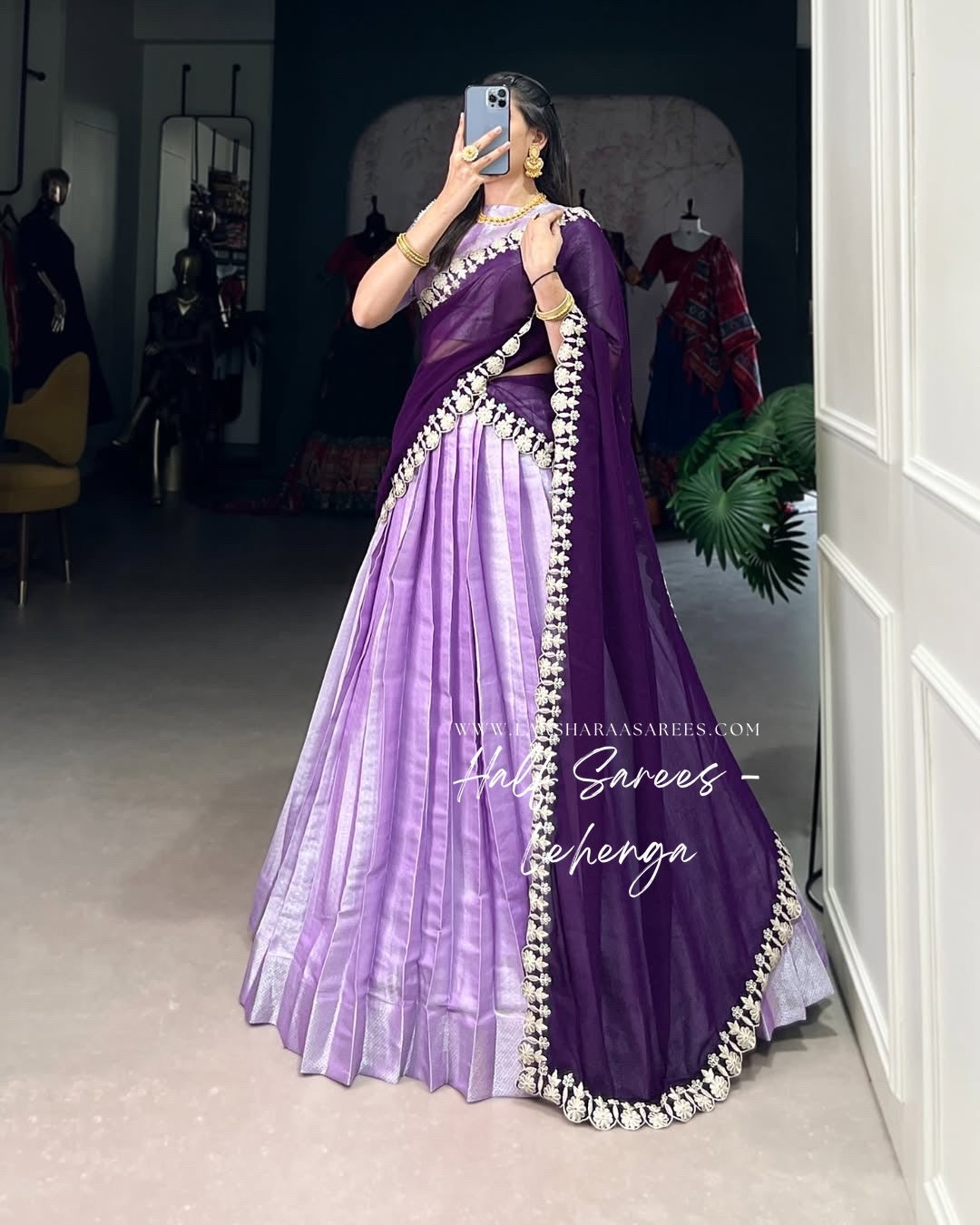 LILAA 2.0 - Lilac Purple Half Sarees Kanchi Banarasi Lehenga