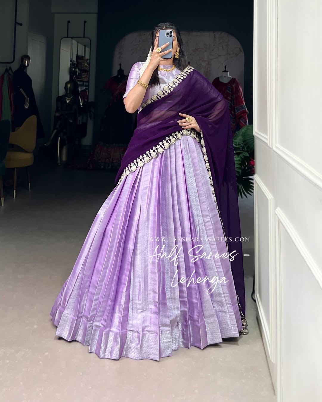 LILAA 2.0 - Lilac Purple Half Sarees Kanchi Banarasi Lehenga