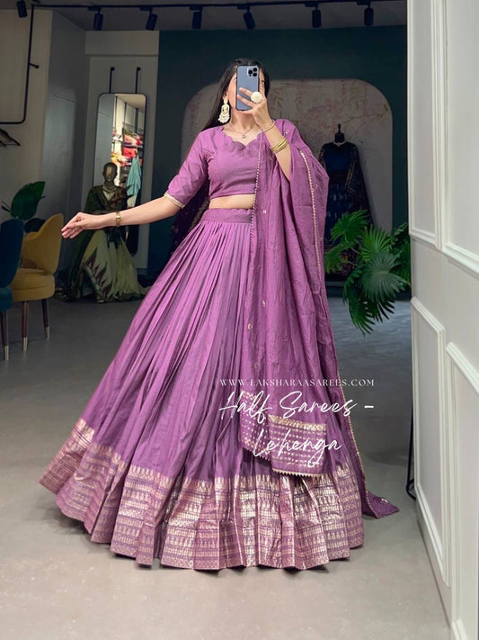 POOJA - Chanderi Silk Half Sarees Lehenga