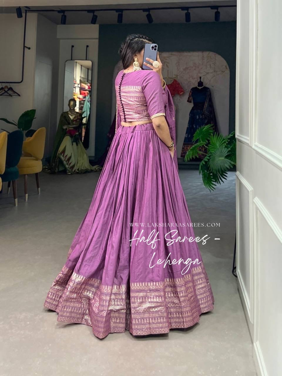POOJA - Chanderi Silk Half Sarees Lehenga