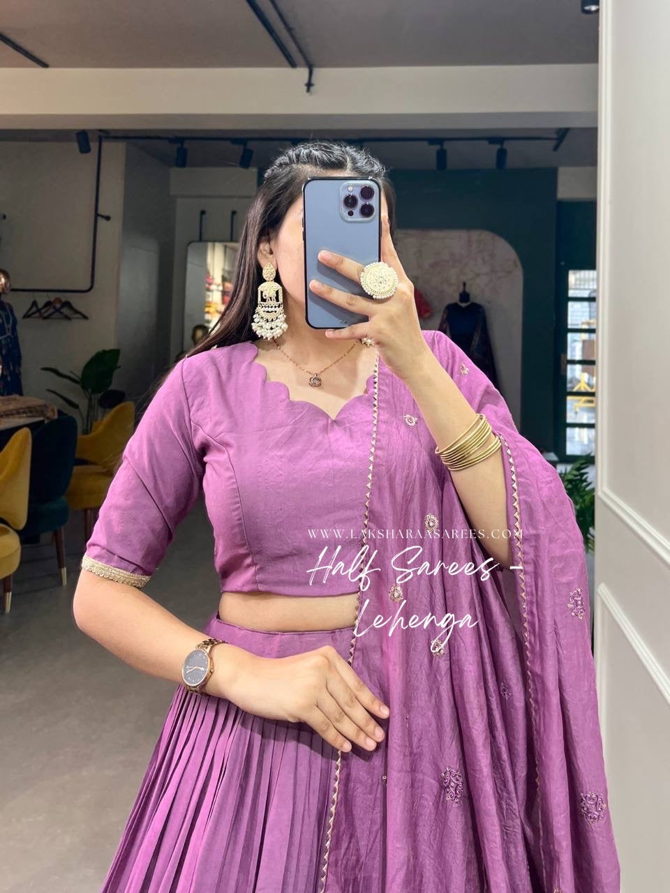 POOJA - Chanderi Silk Half Sarees Lehenga
