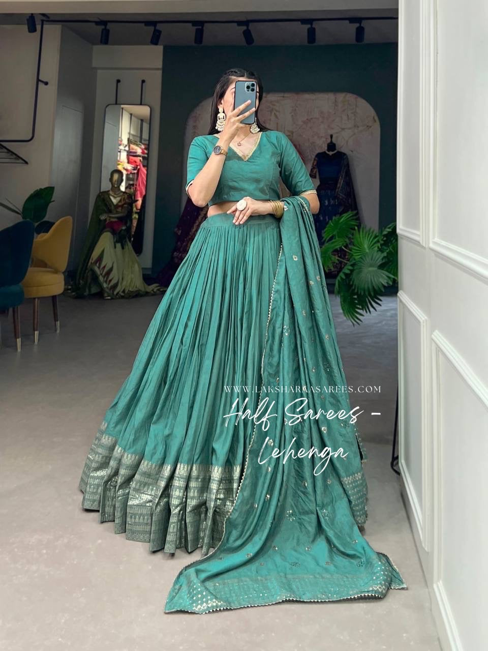 POOJA - Chanderi Silk Half Sarees Lehenga