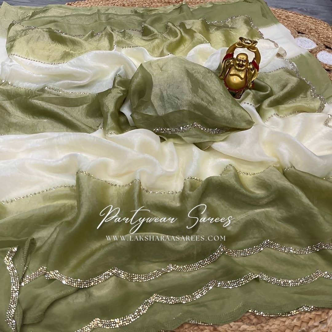 TULLIA — Shimmer Double Tone x Stone Border Partywear Saree