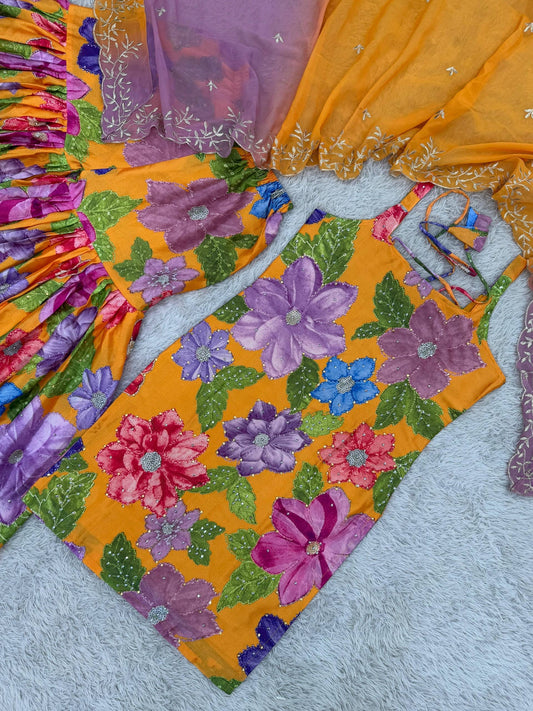 ALENE — Mustard Floral Sharara Suit