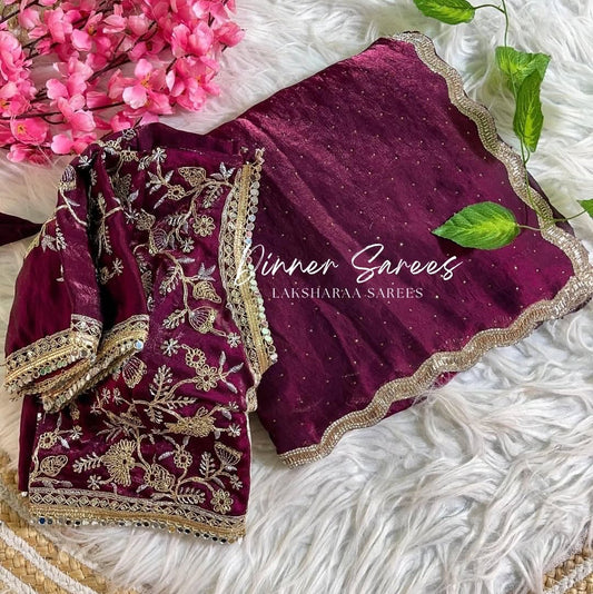 KYRAA — Premium Shimmer Stone Saree with Readymade Blouse