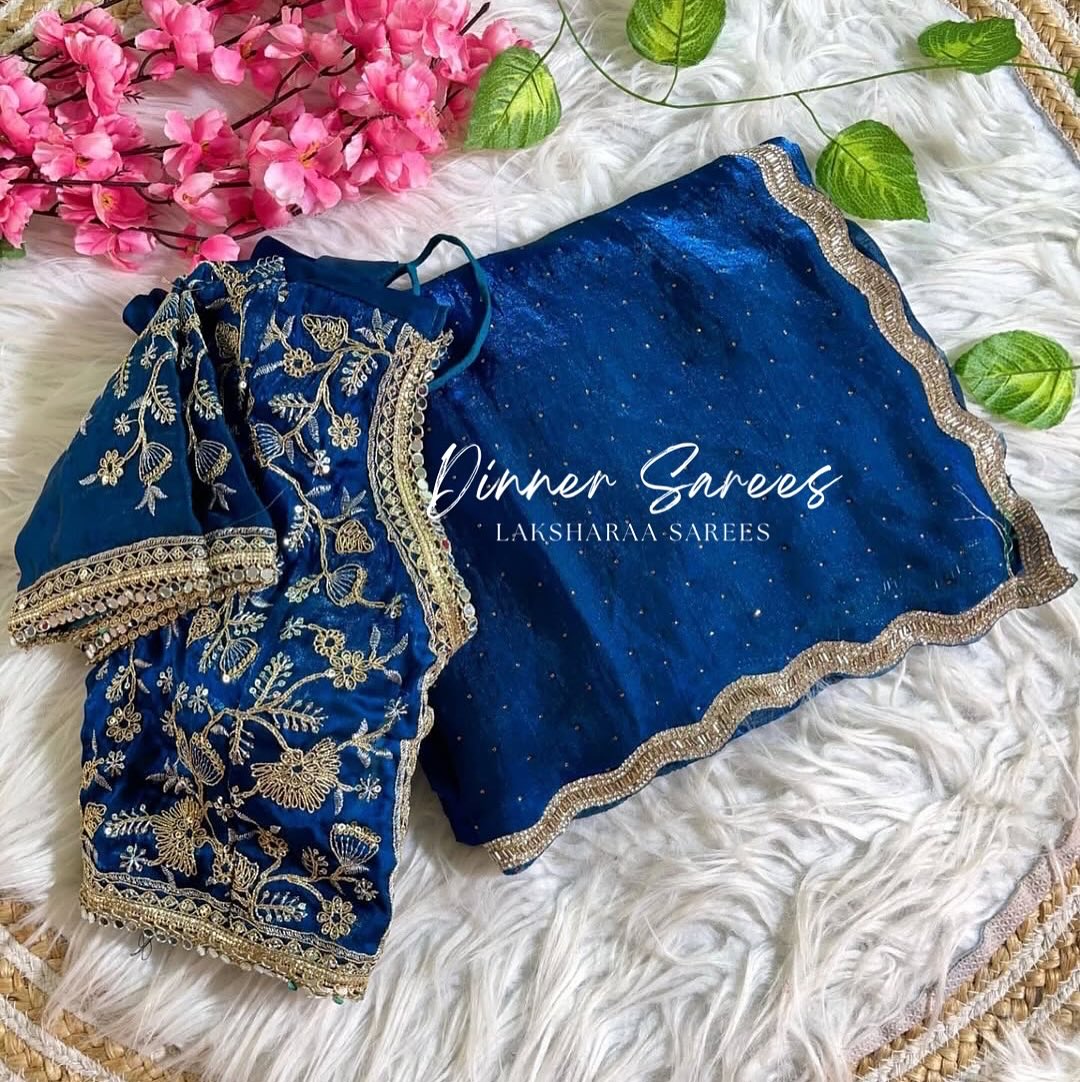 KYRAA — Premium Shimmer Stone Saree with Readymade Blouse