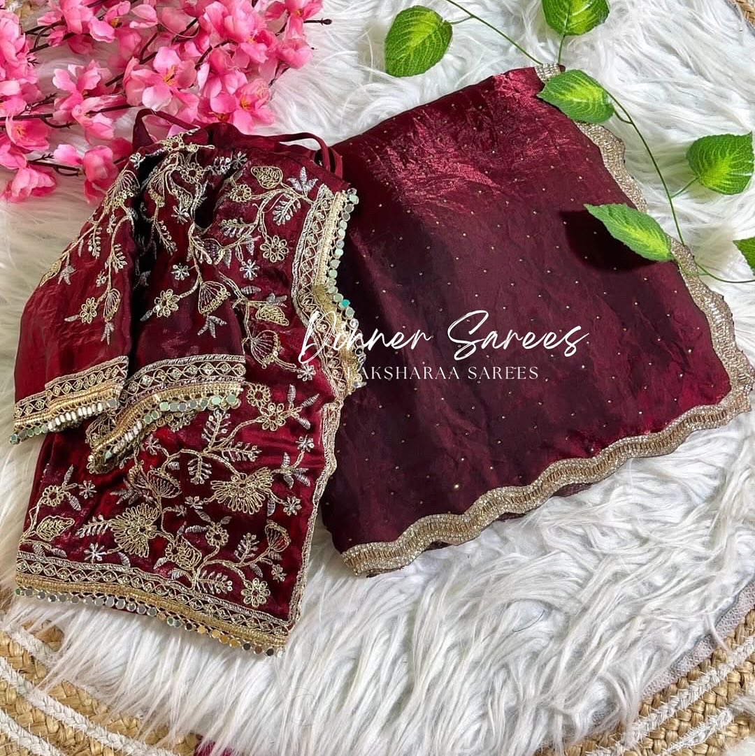 KYRAA — Premium Shimmer Stone Saree with Readymade Blouse