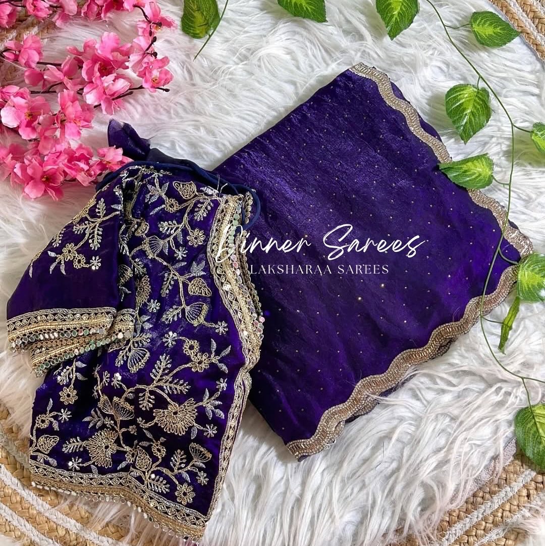 KYRAA — Premium Shimmer Stone Saree with Readymade Blouse