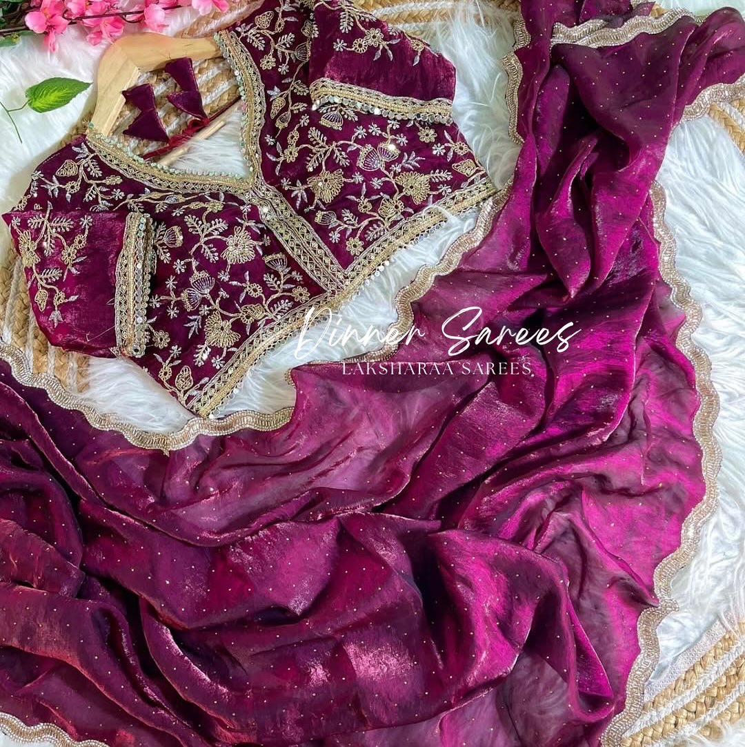 KYRAA — Premium Shimmer Stone Saree with Readymade Blouse