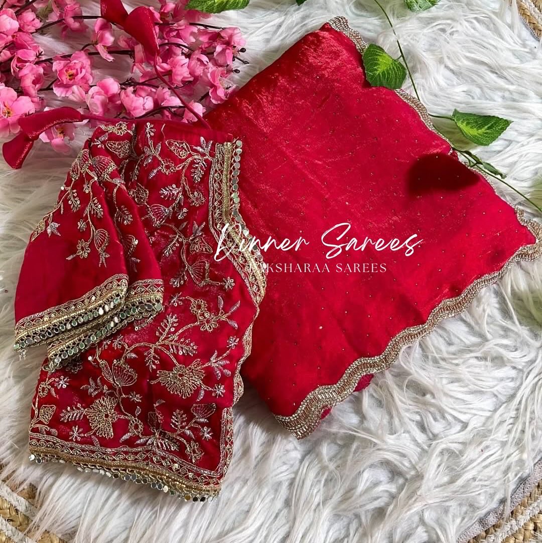 KYRAA — Premium Shimmer Stone Saree with Readymade Blouse