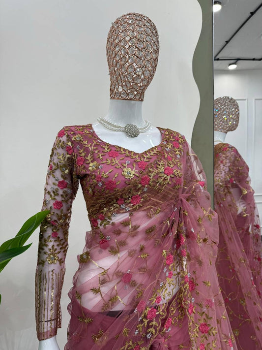 RAHEE — Partywear Floral Net Saree