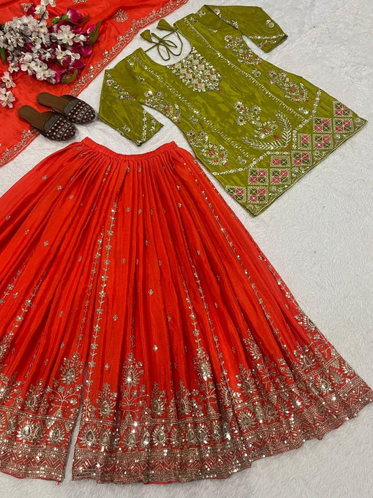 Designer Green x Orange Pallazo Suit