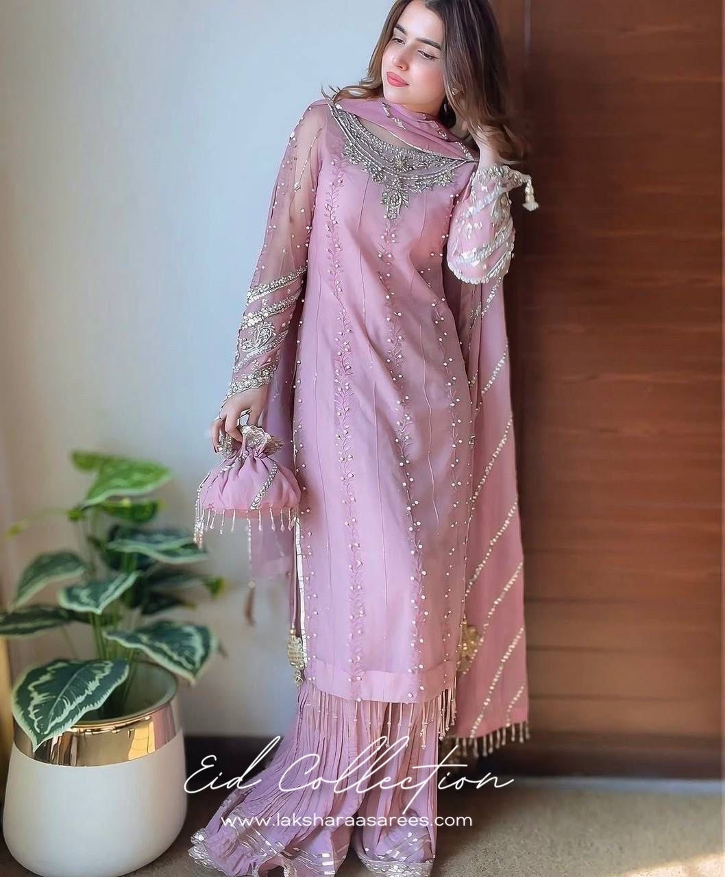 NIHARIKA — Pink Georgette Sharara Suit