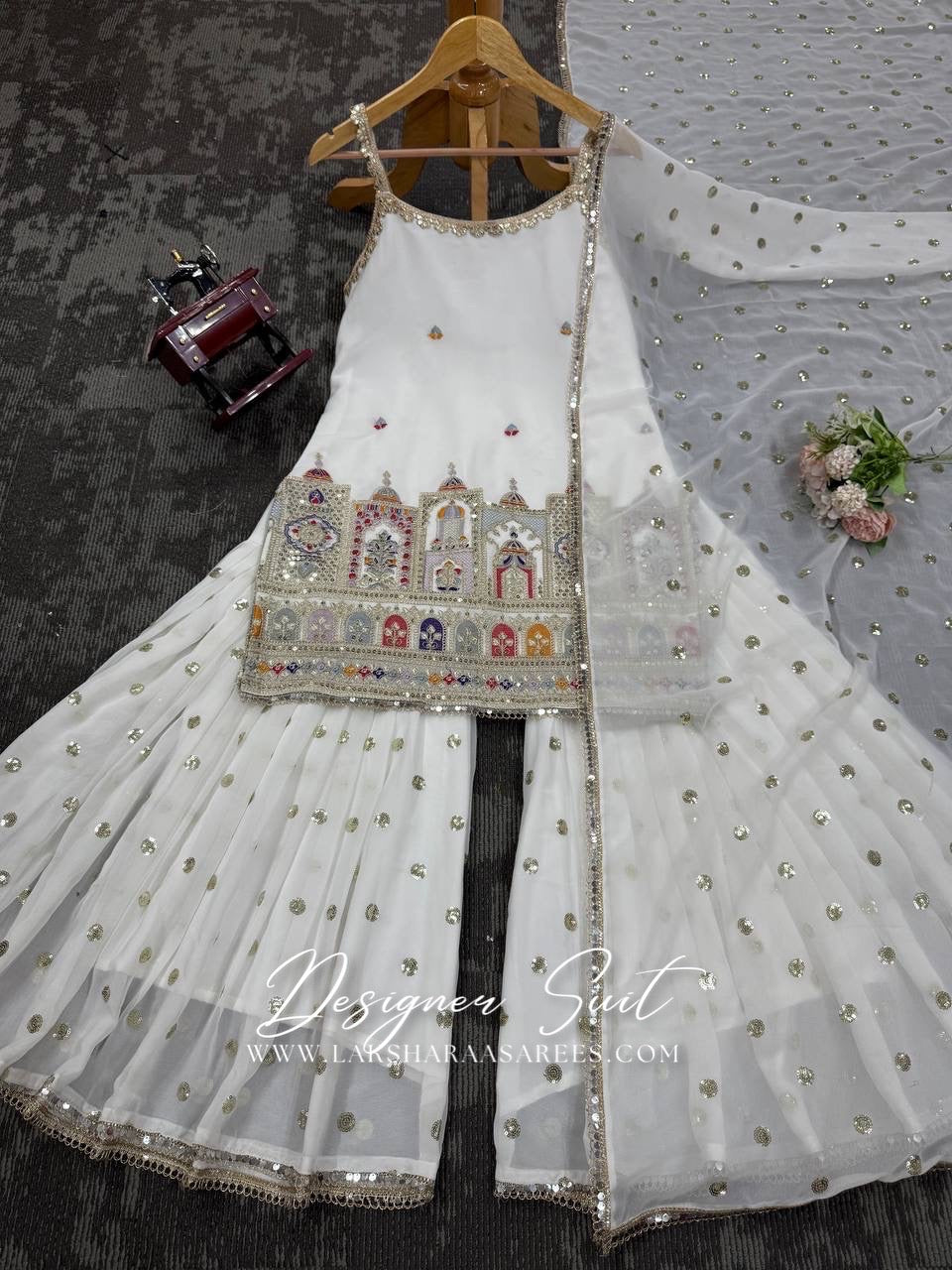 BRINDA - White Jaipur Designer Sharara Suit