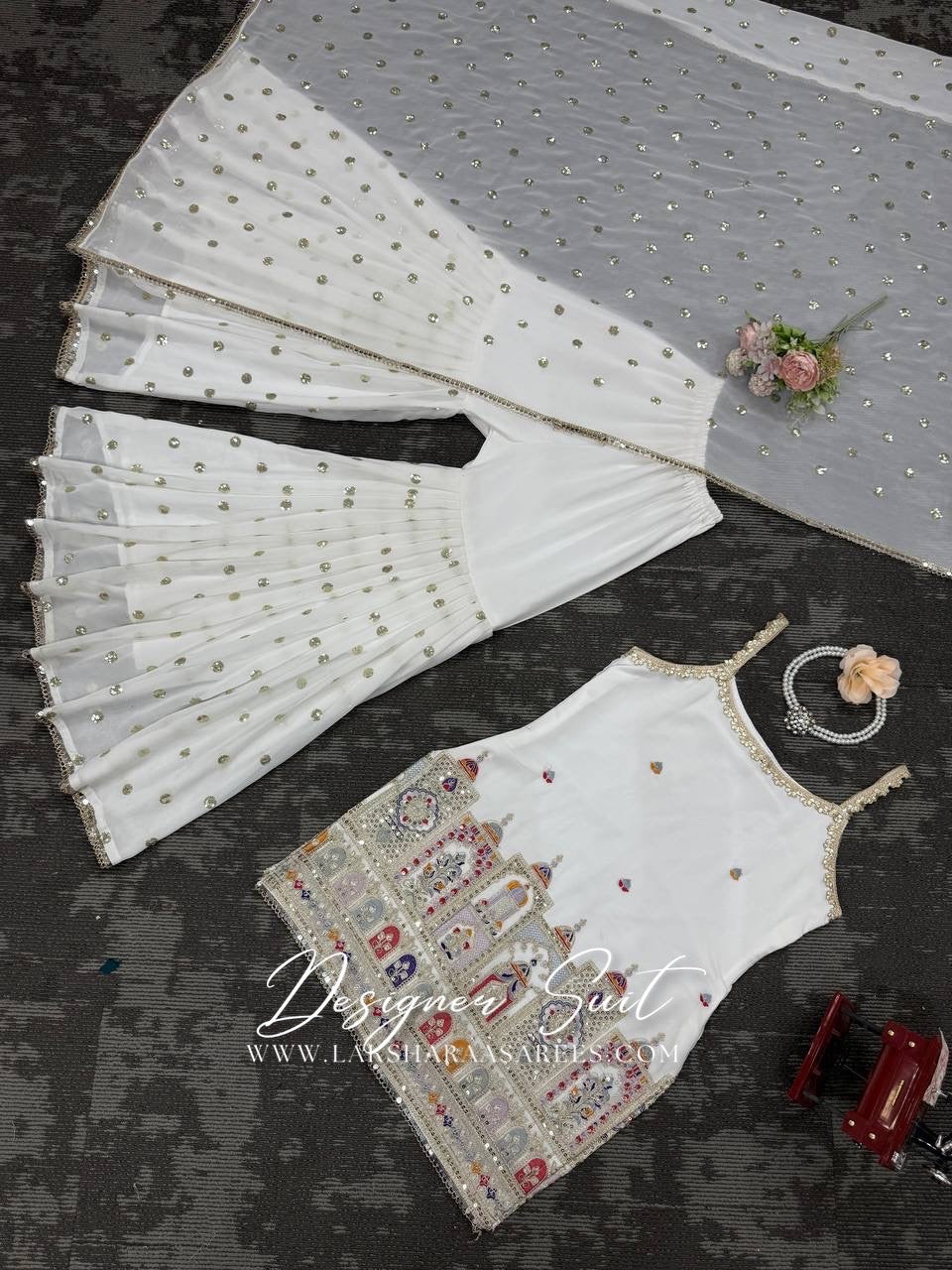 BRINDA - White Jaipur Designer Sharara Suit