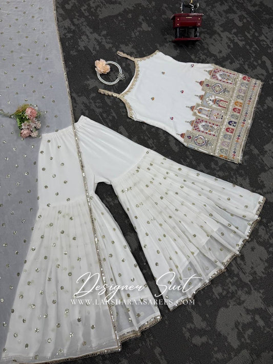 BRINDA - White Jaipur Designer Sharara Suit