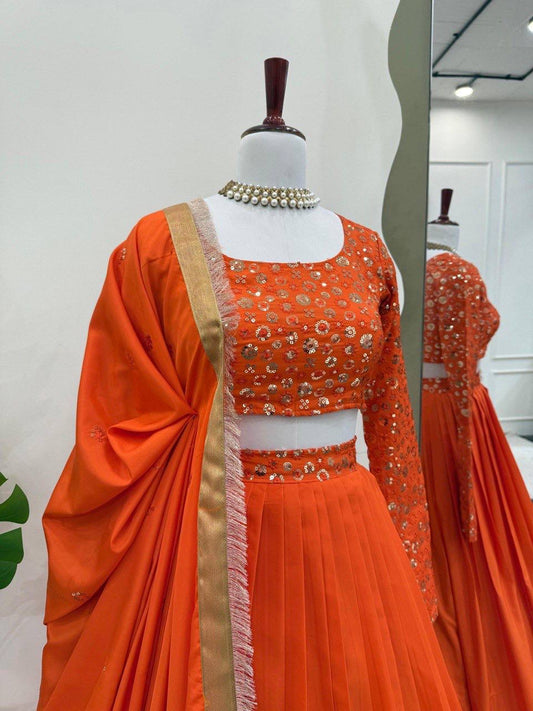 Premium Orange Flowy Lehenga