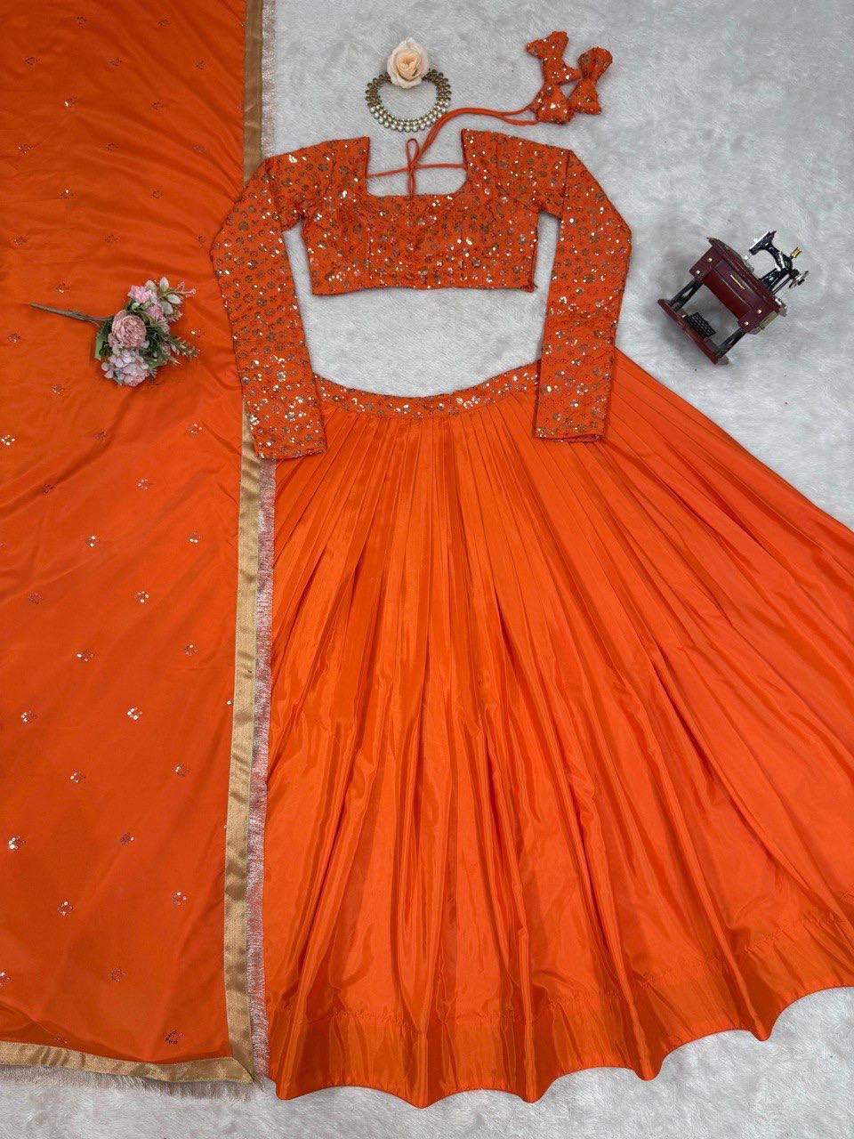 Premium Orange Flowy Lehenga
