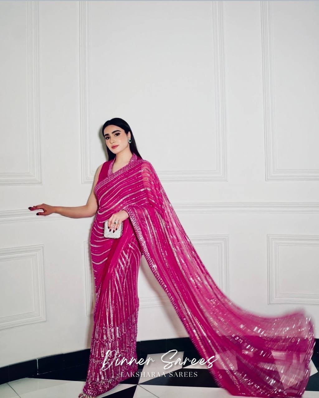 TAMIRA — Dark Pink Sequin Saree