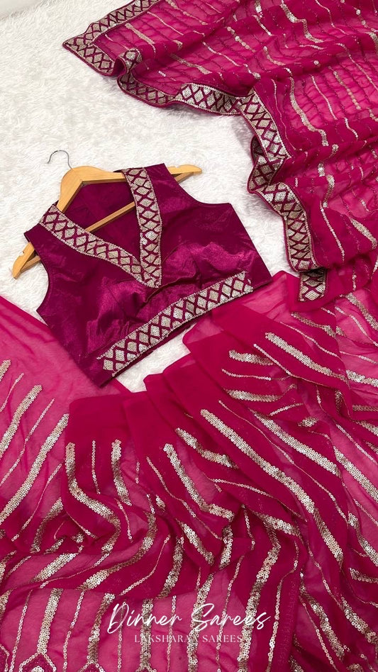 TAMIRA — Dark Pink Sequin Saree